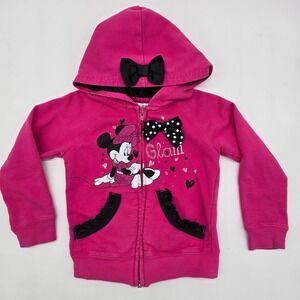 Disney Minnie Mouse Hoodie Jacket Zip Up Pink Girls Size 4T Bow Hood